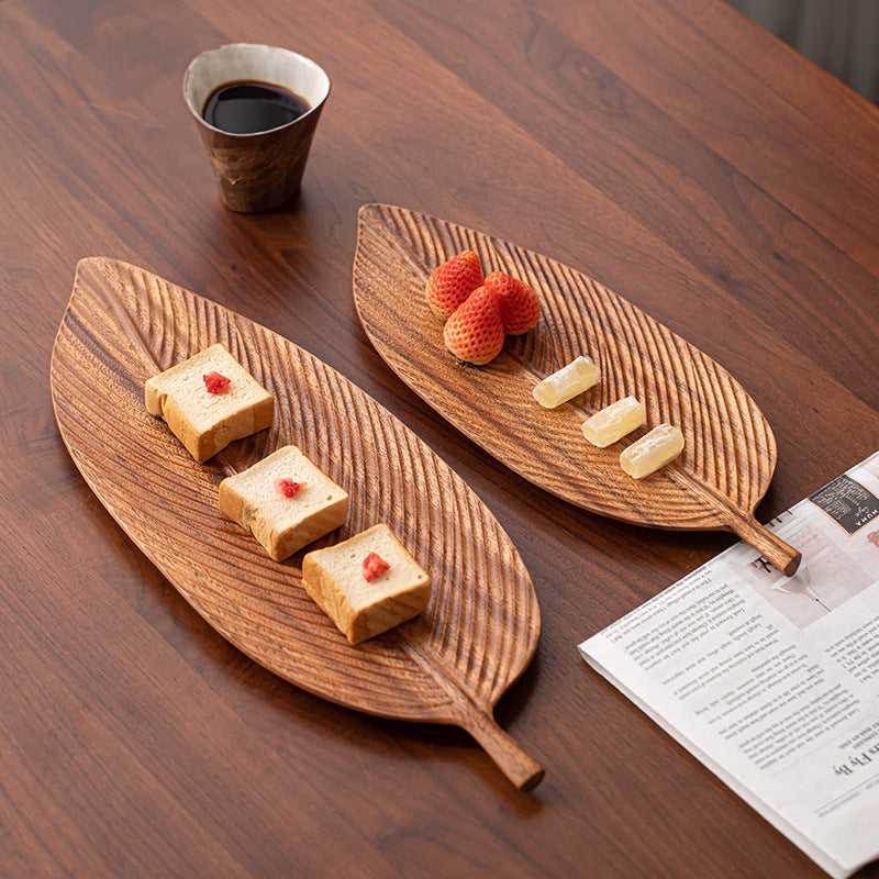 Leaf-Shaped Wooden Serving Tray Set
